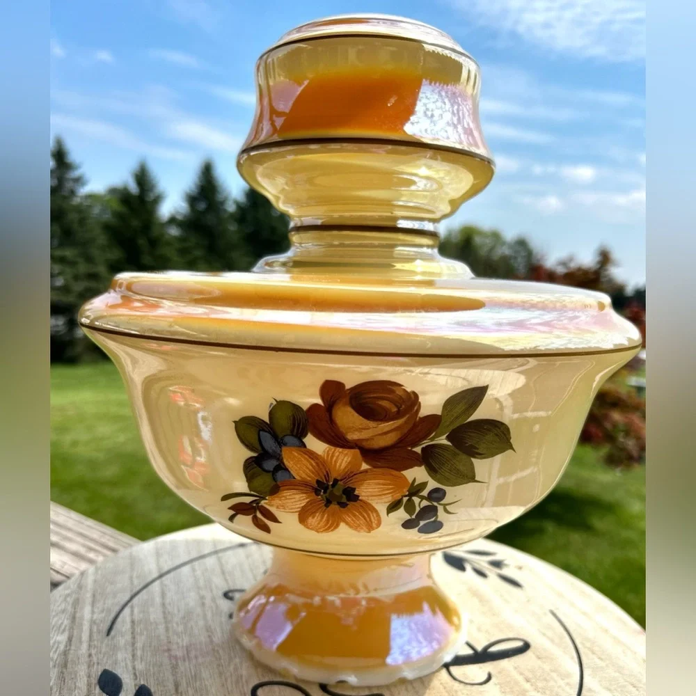 Vintage Lusterware Glass Lamp Shade Floral Ruffled Hanging Globe